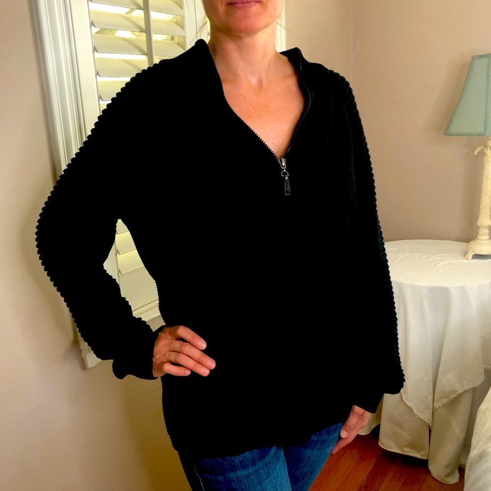 4 LEFT S-XL Oversized Sexy Black Knit 1/2 Zip Neck Pullover Ribbed Sweater